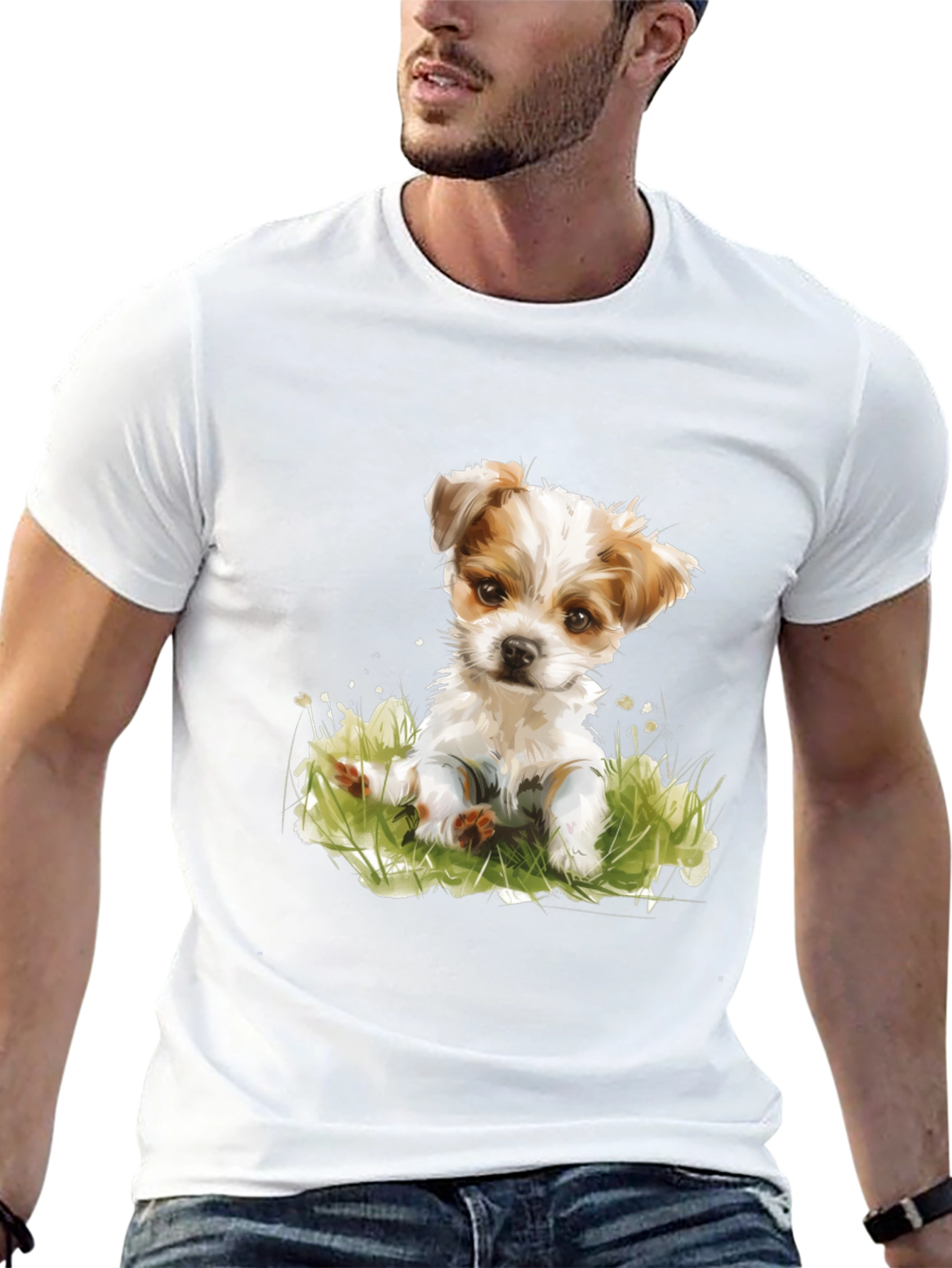 Cute Puppy Graphic T-Shirt - Black