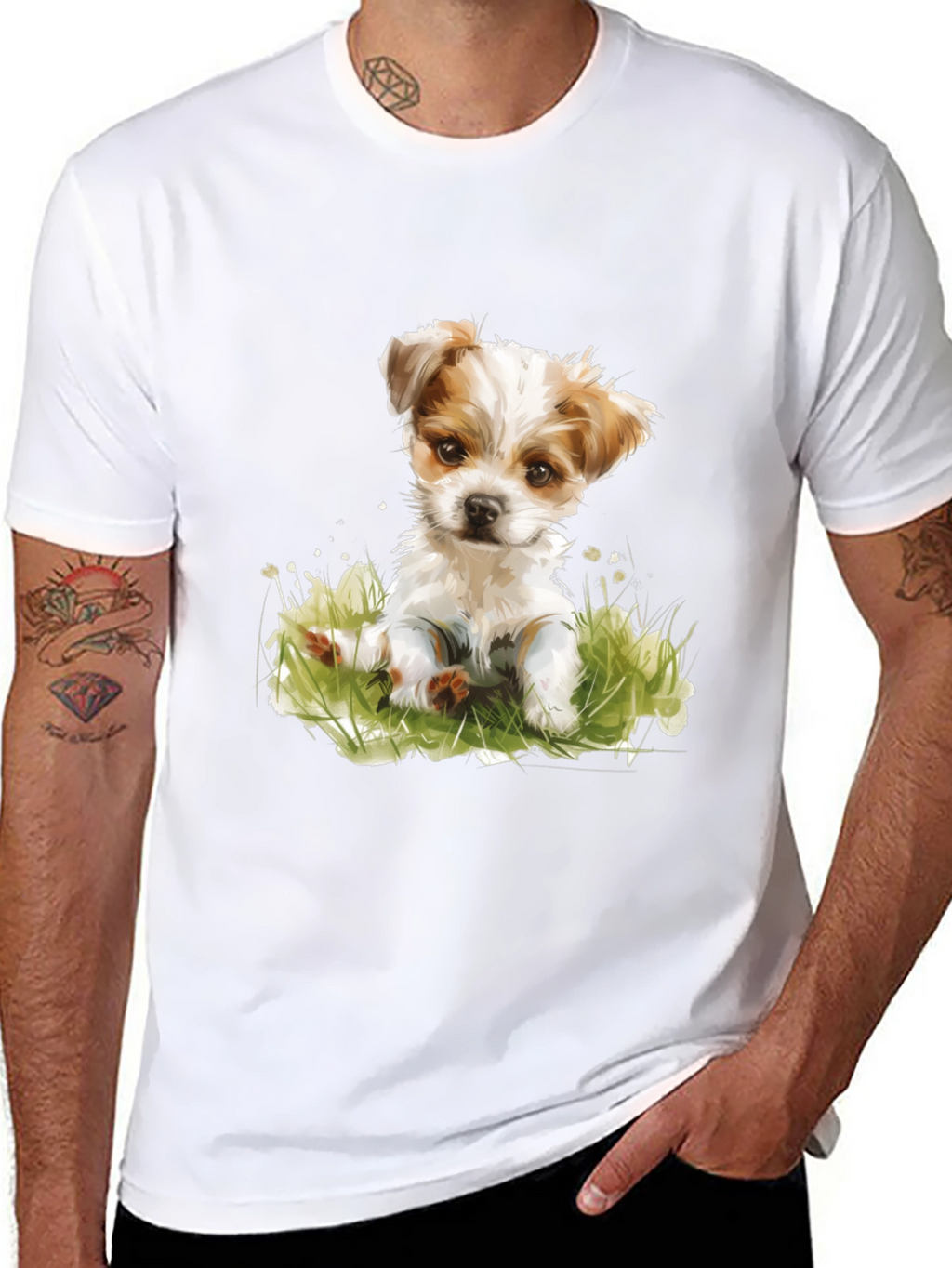 Cute Puppy Graphic T-Shirt - Black