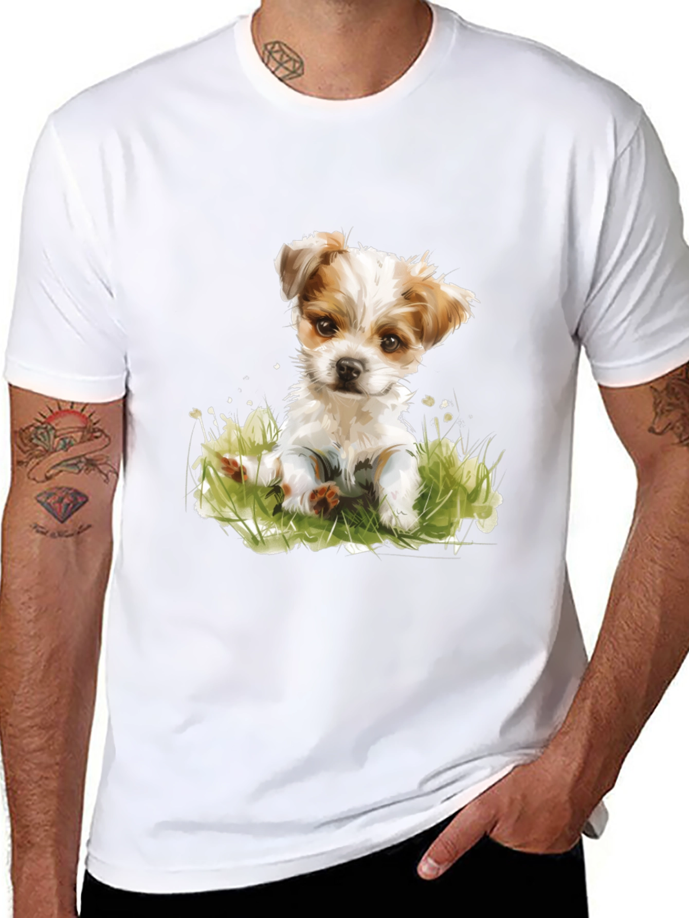 Cute Puppy Graphic T-Shirt - Black