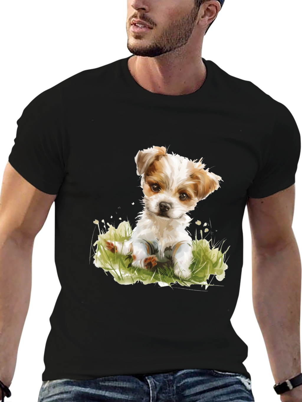 Cute Puppy Graphic T-Shirt - Black