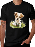 Cute Puppy Graphic T-Shirt - Black