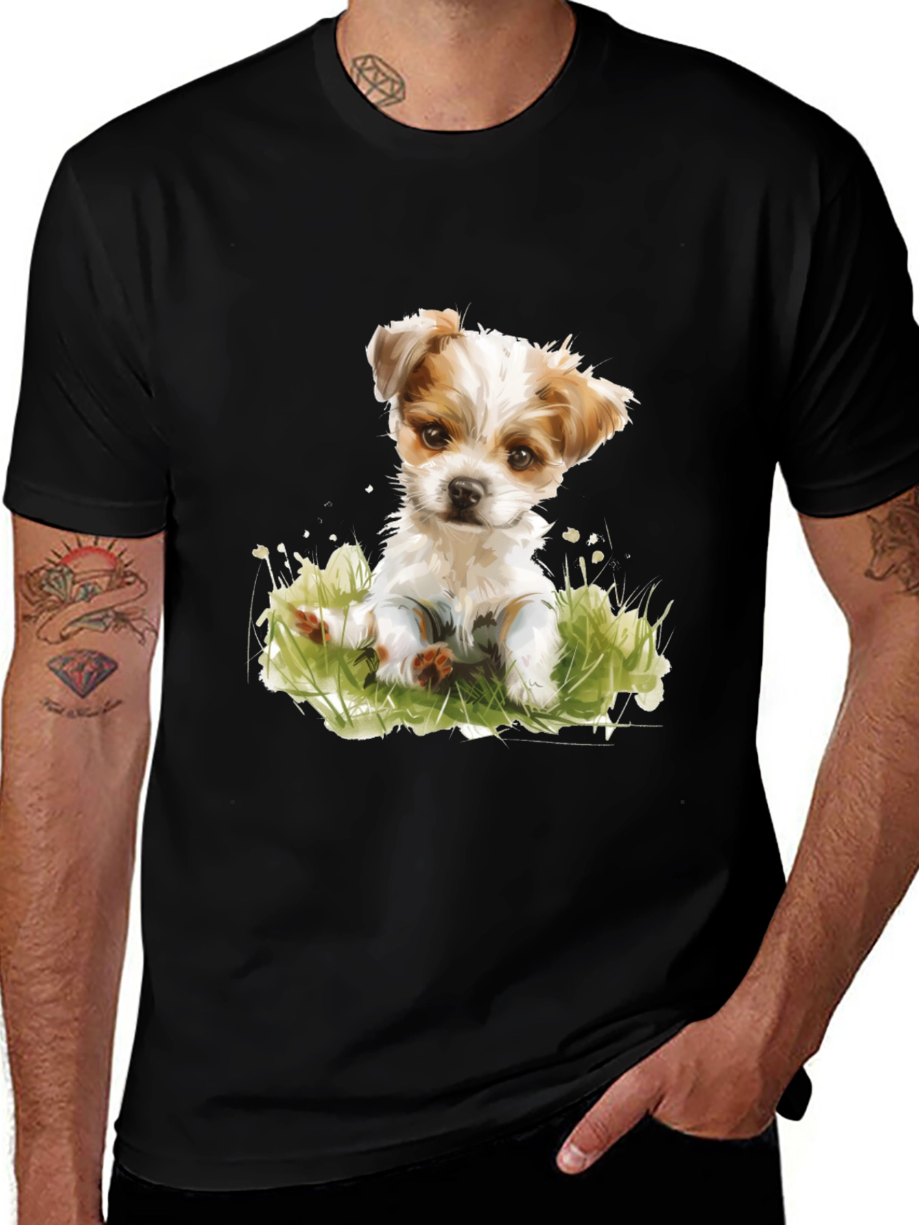 Cute Puppy Graphic T-Shirt - Black