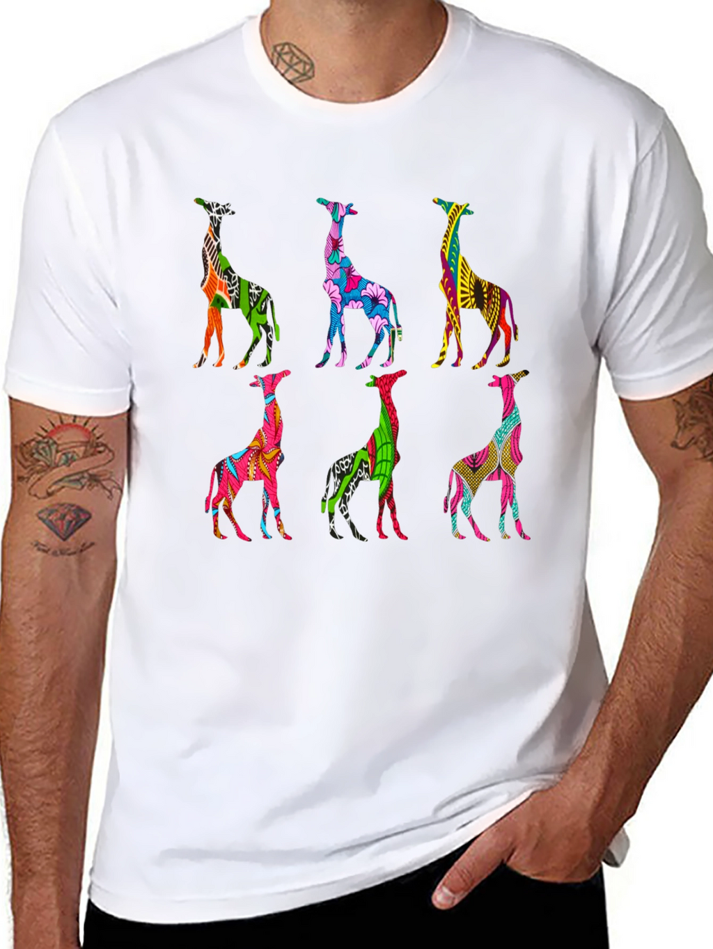 Vibrant Giraffe Pattern T-Shirt