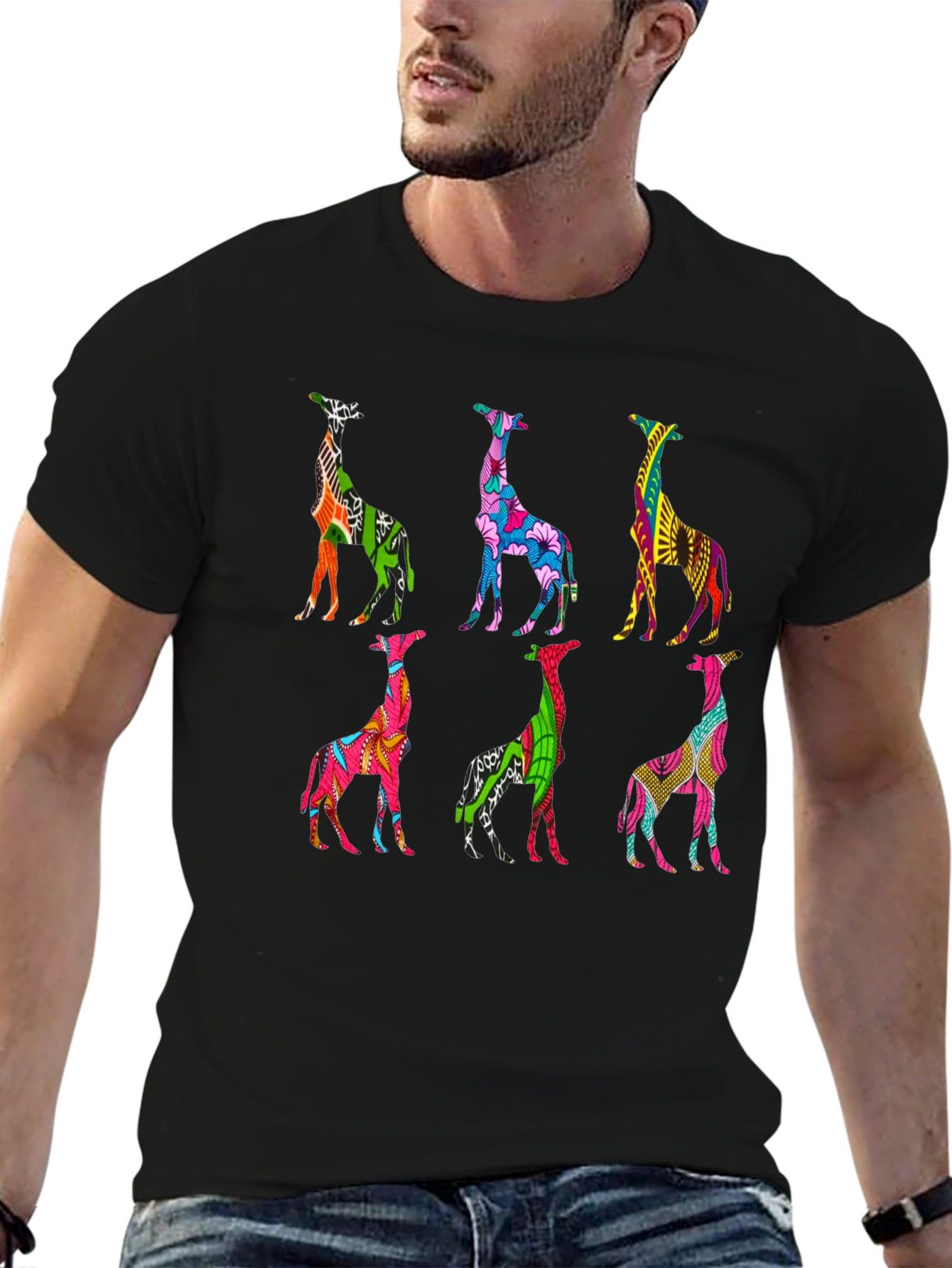 Vibrant Giraffe Pattern T-Shirt