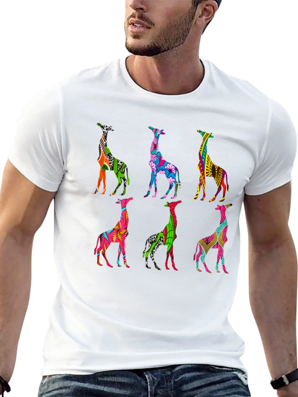 Vibrant Giraffe Pattern T-Shirt