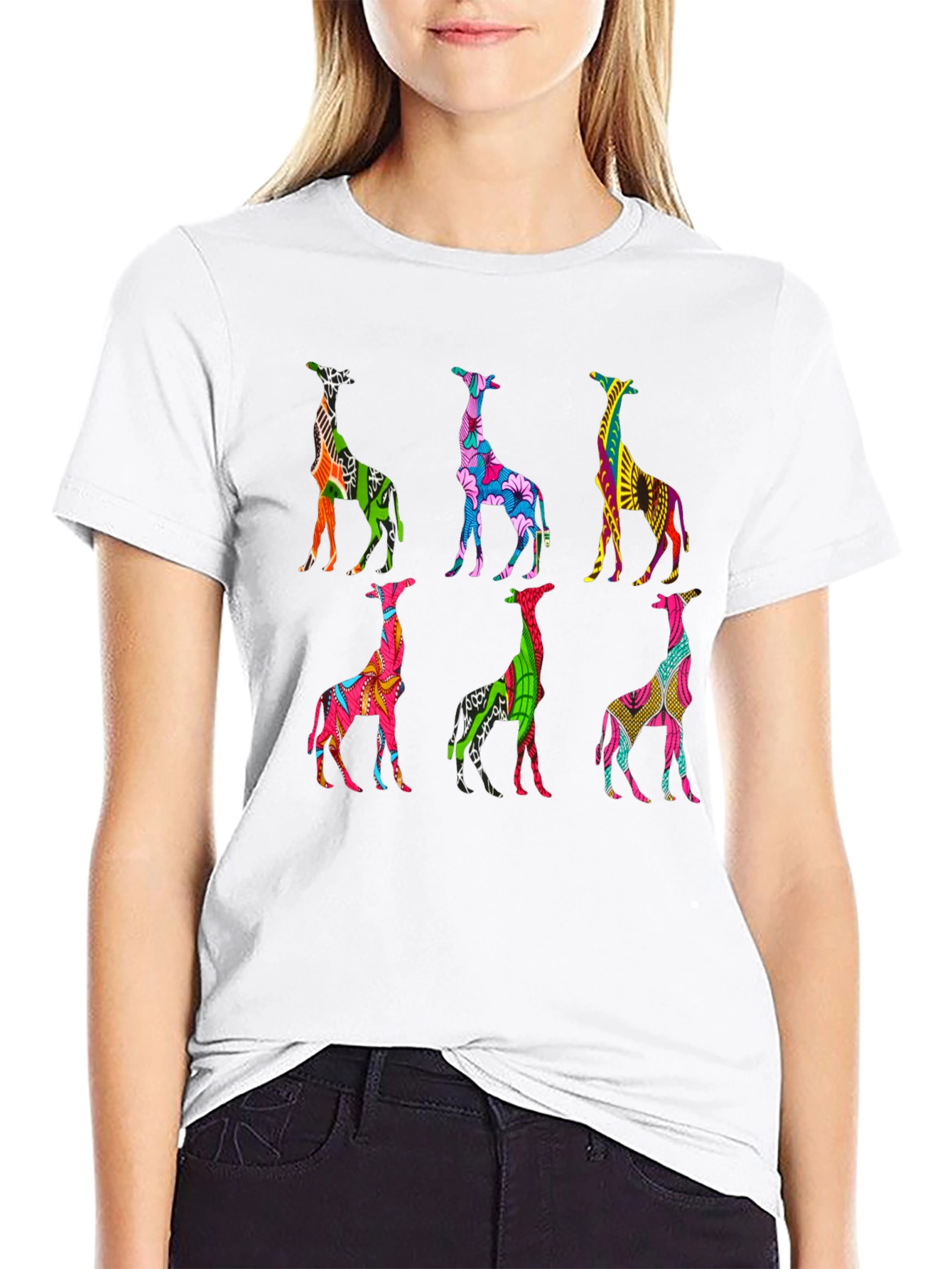 Vibrant Giraffe Pattern T-Shirt