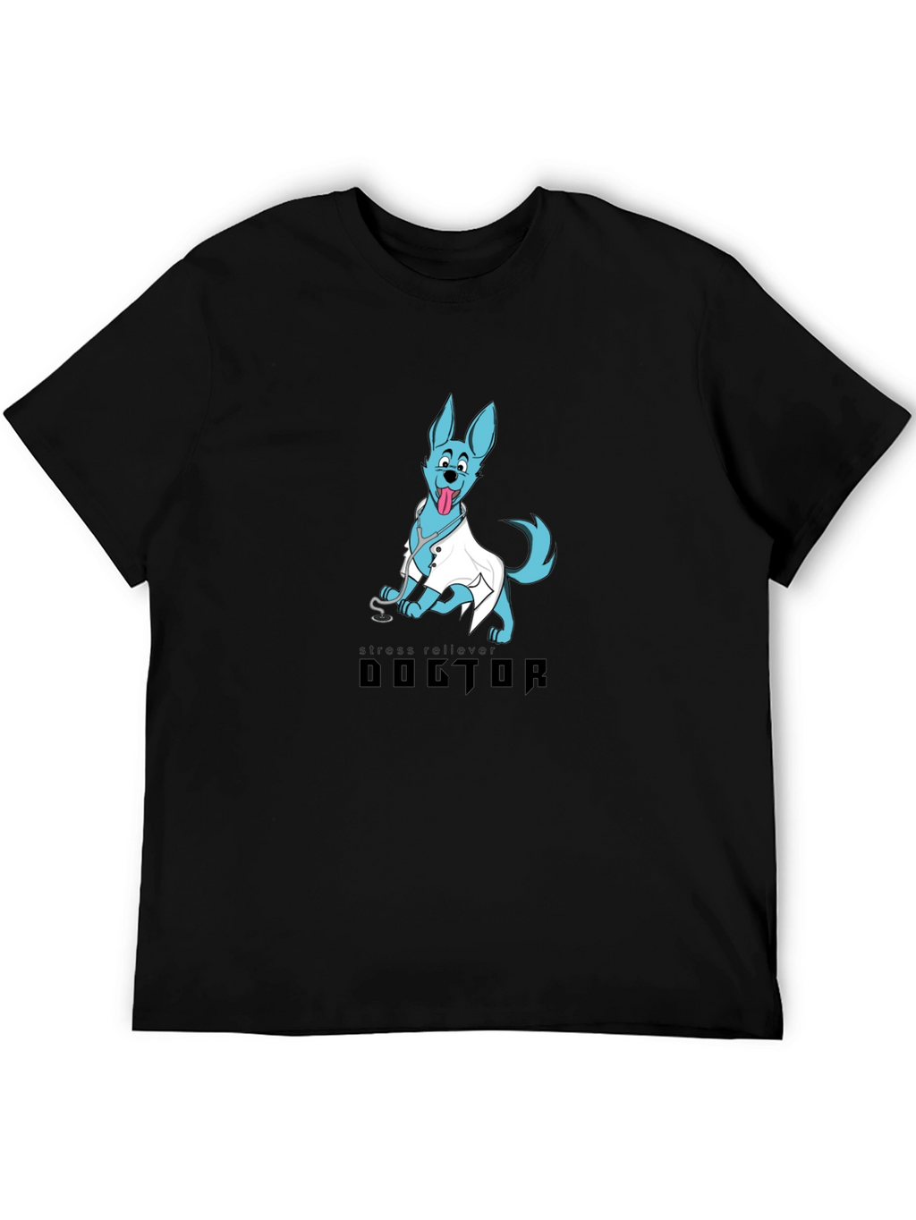 Doctor Dog Cartoon Graphic Black T-Shirt