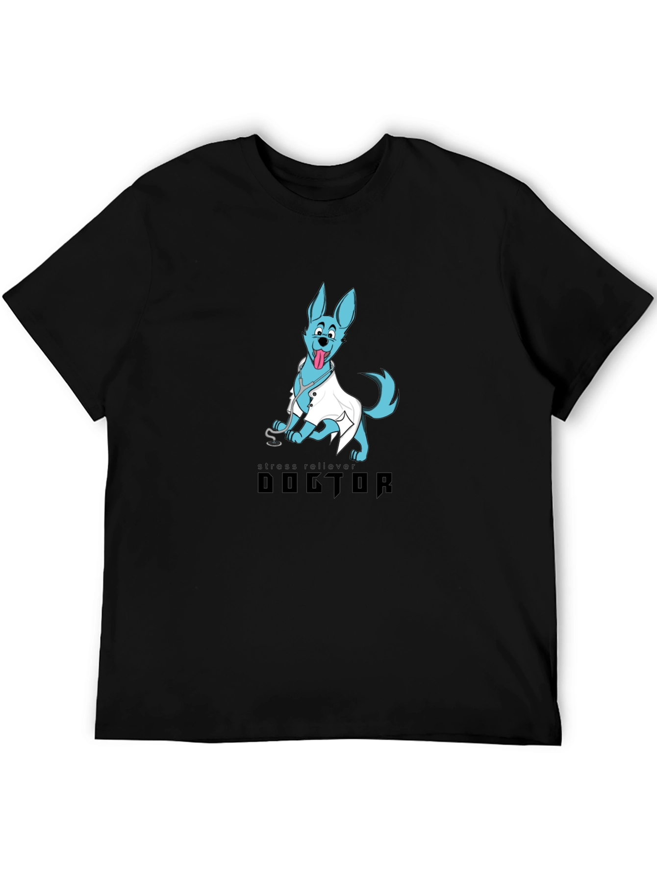 Doctor Dog Cartoon Graphic Black T-Shirt