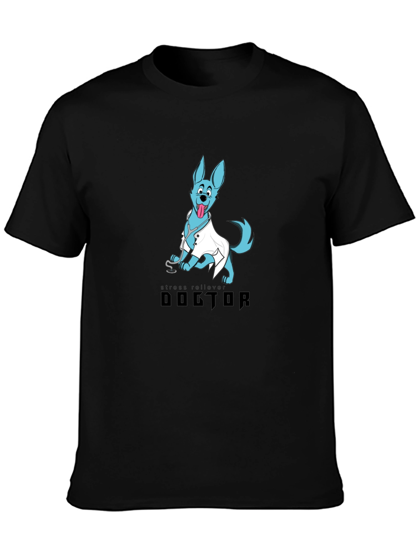 Doctor Dog Cartoon Graphic Black T-Shirt