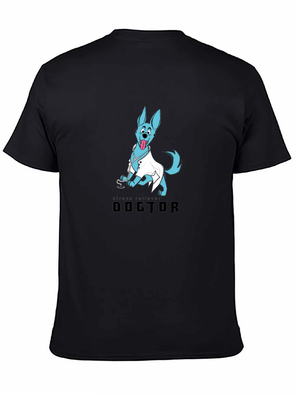 Doctor Dog Cartoon Graphic Black T-Shirt
