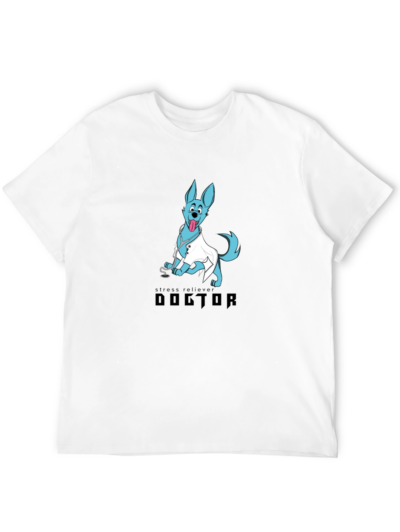 Doctor Dog Cartoon Graphic Black T-Shirt