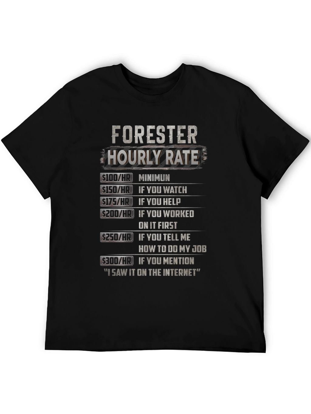 Forester Hourly Rate Black T-Shirt Funny