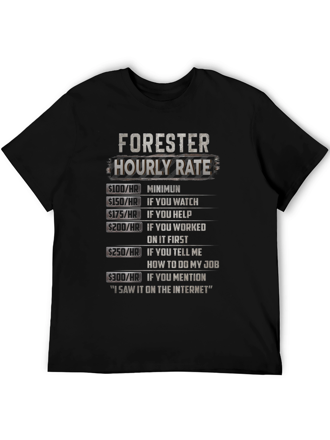 Forester Hourly Rate Black T-Shirt Funny