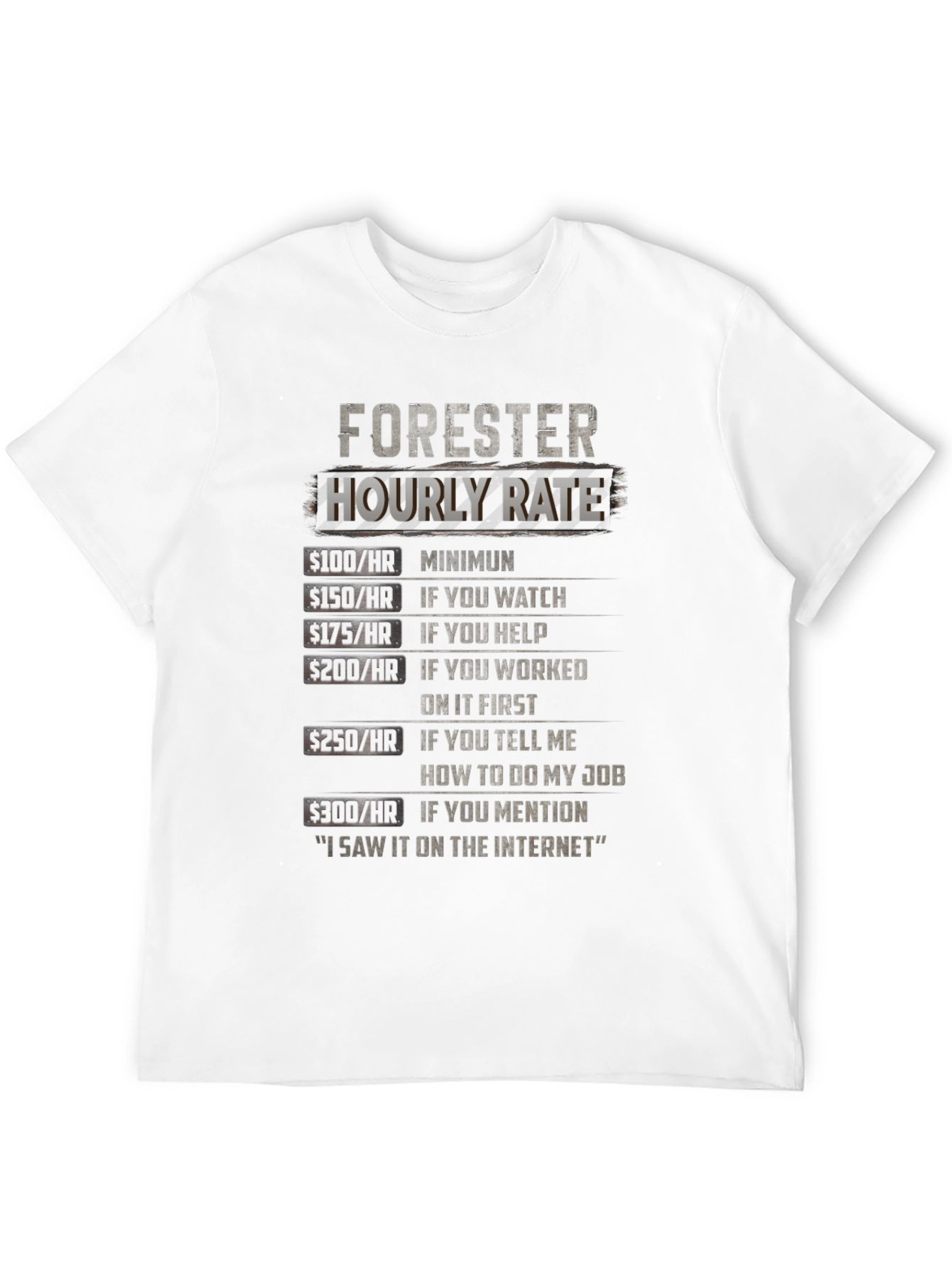 Forester Hourly Rate Black T-Shirt Funny