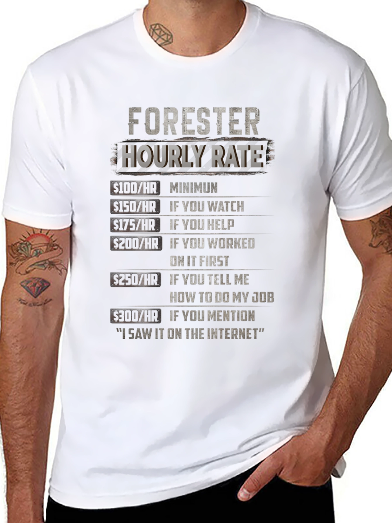 Forester Hourly Rate Black T-Shirt Funny