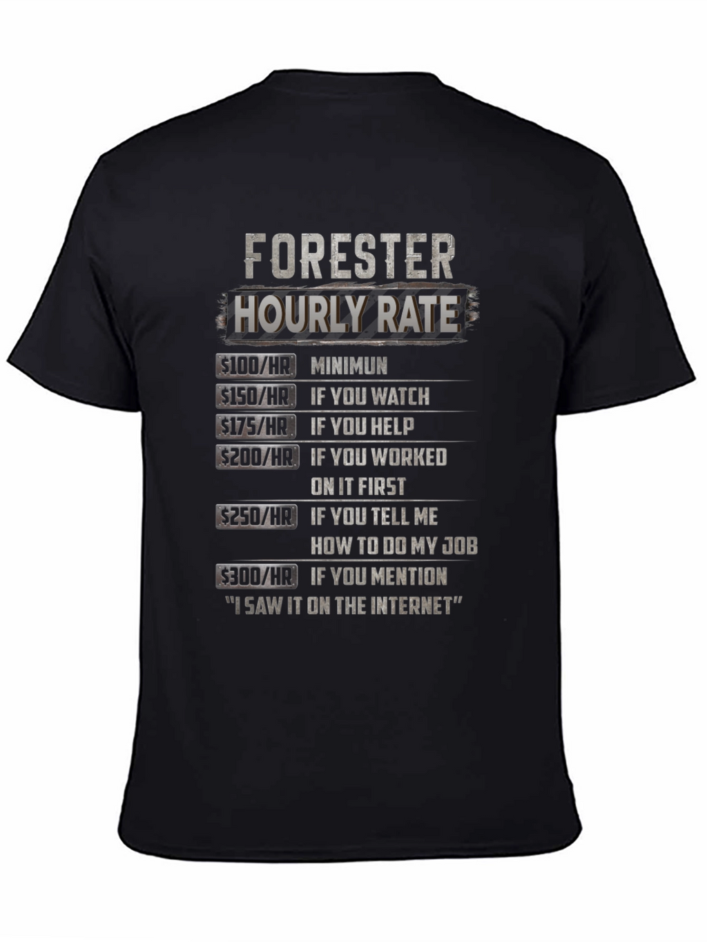 Forester Hourly Rate Black T-Shirt Funny
