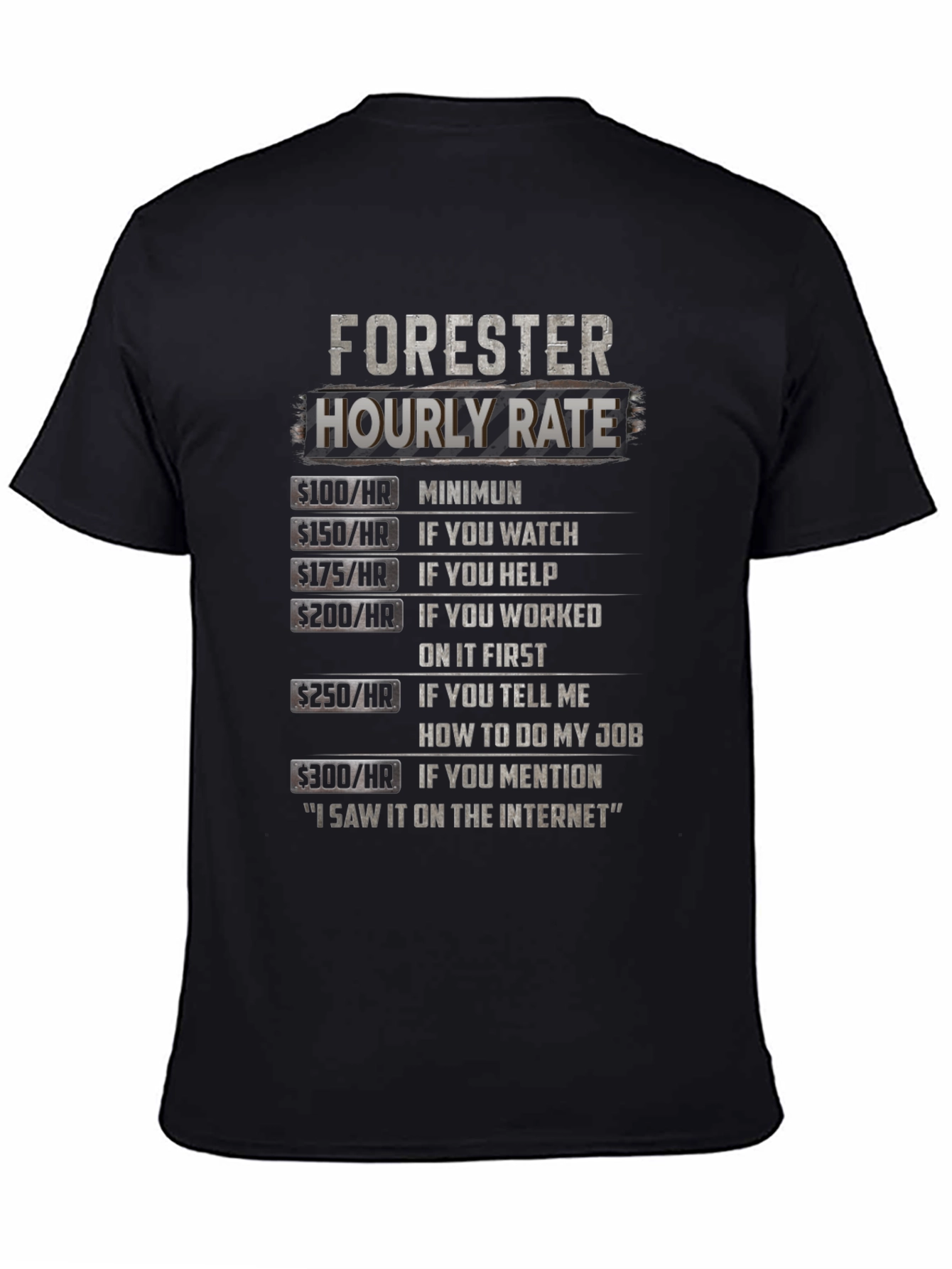 Forester Hourly Rate Black T-Shirt Funny