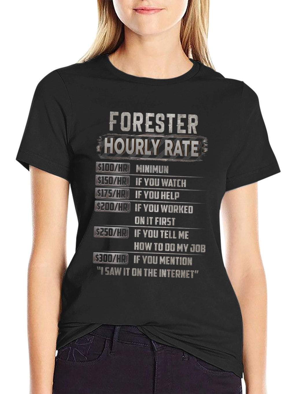 Forester Hourly Rate Black T-Shirt Funny