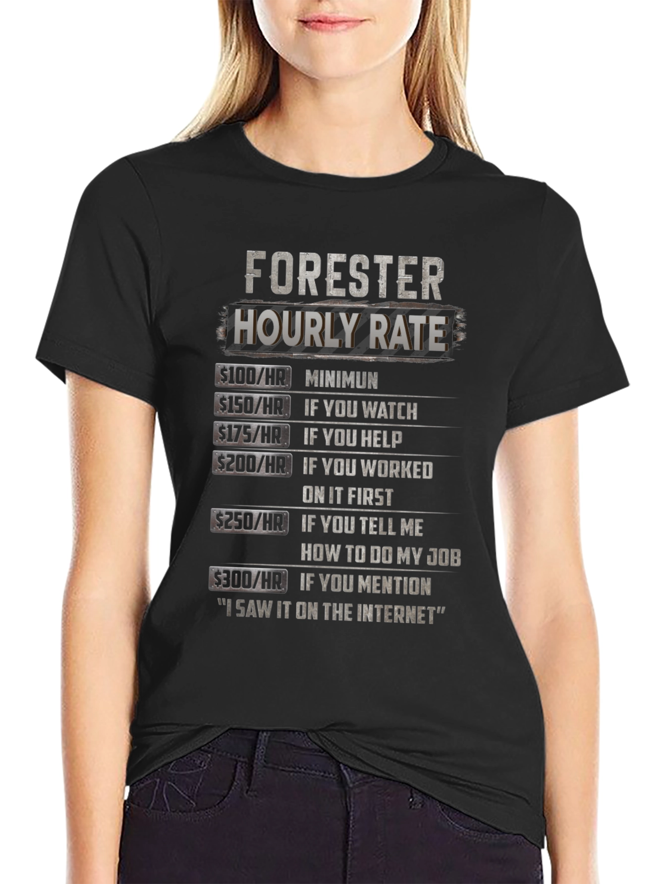 Forester Hourly Rate Black T-Shirt Funny