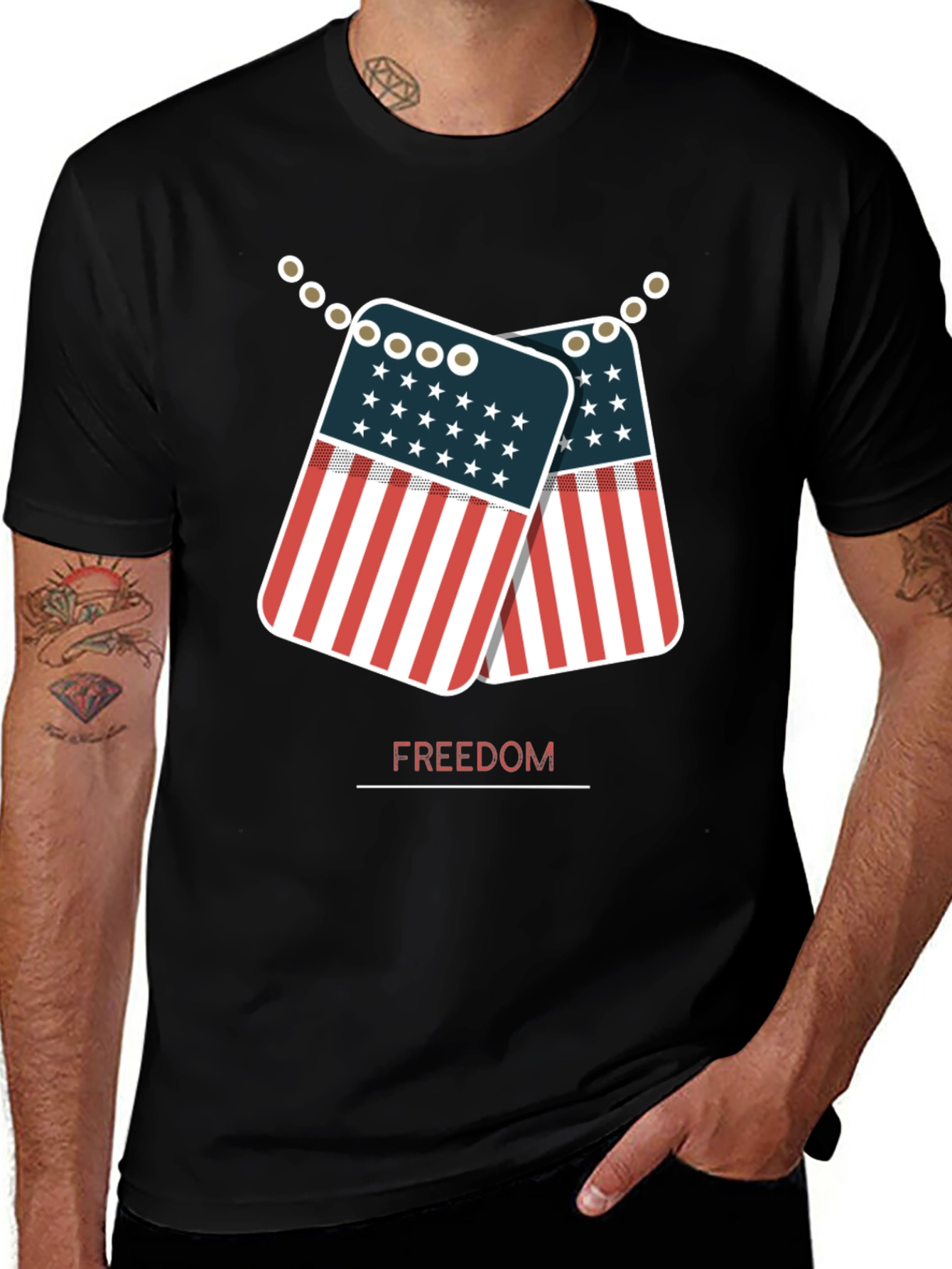 Freedom American Flag Dog Tag Graphic T-Shirt