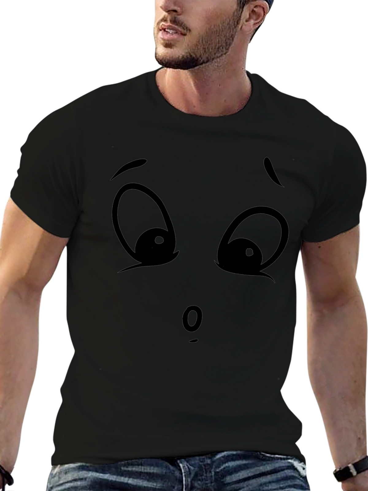 Cartoon Face Graphic Tee - Expressive Black T-Shirt