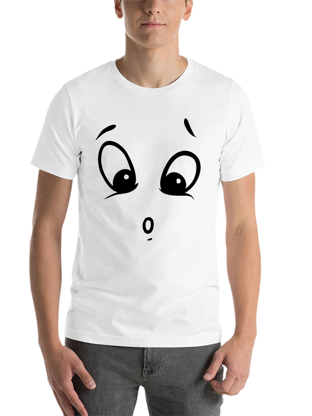 Cartoon Face Graphic Tee - Expressive Black T-Shirt
