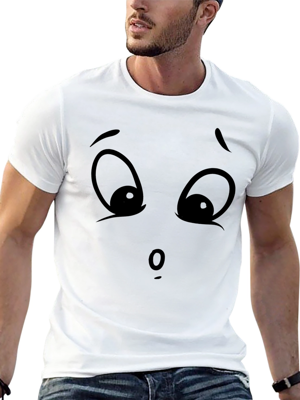 Cartoon Face Graphic Tee - Expressive Black T-Shirt