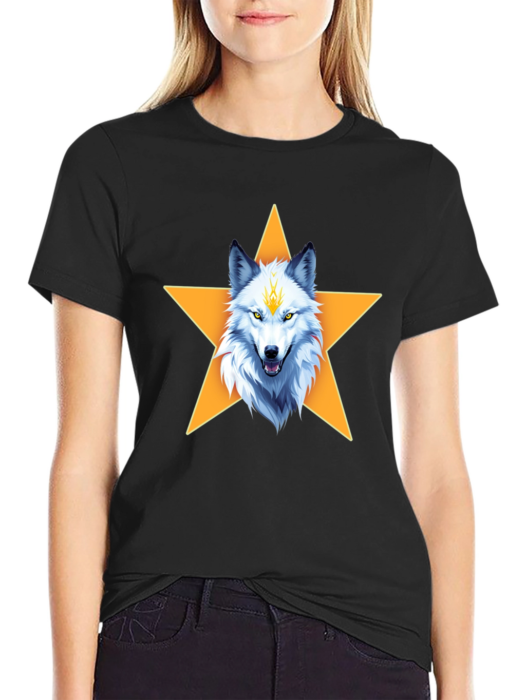 Wolf Star Graphic T-Shirt - Black