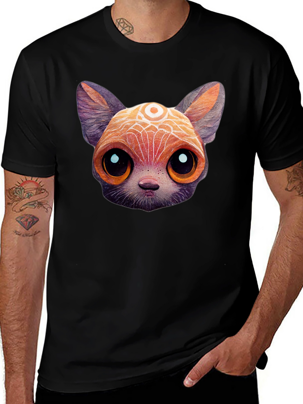 Cute Cartoon Cat T-Shirt - Unisex Black Tee
