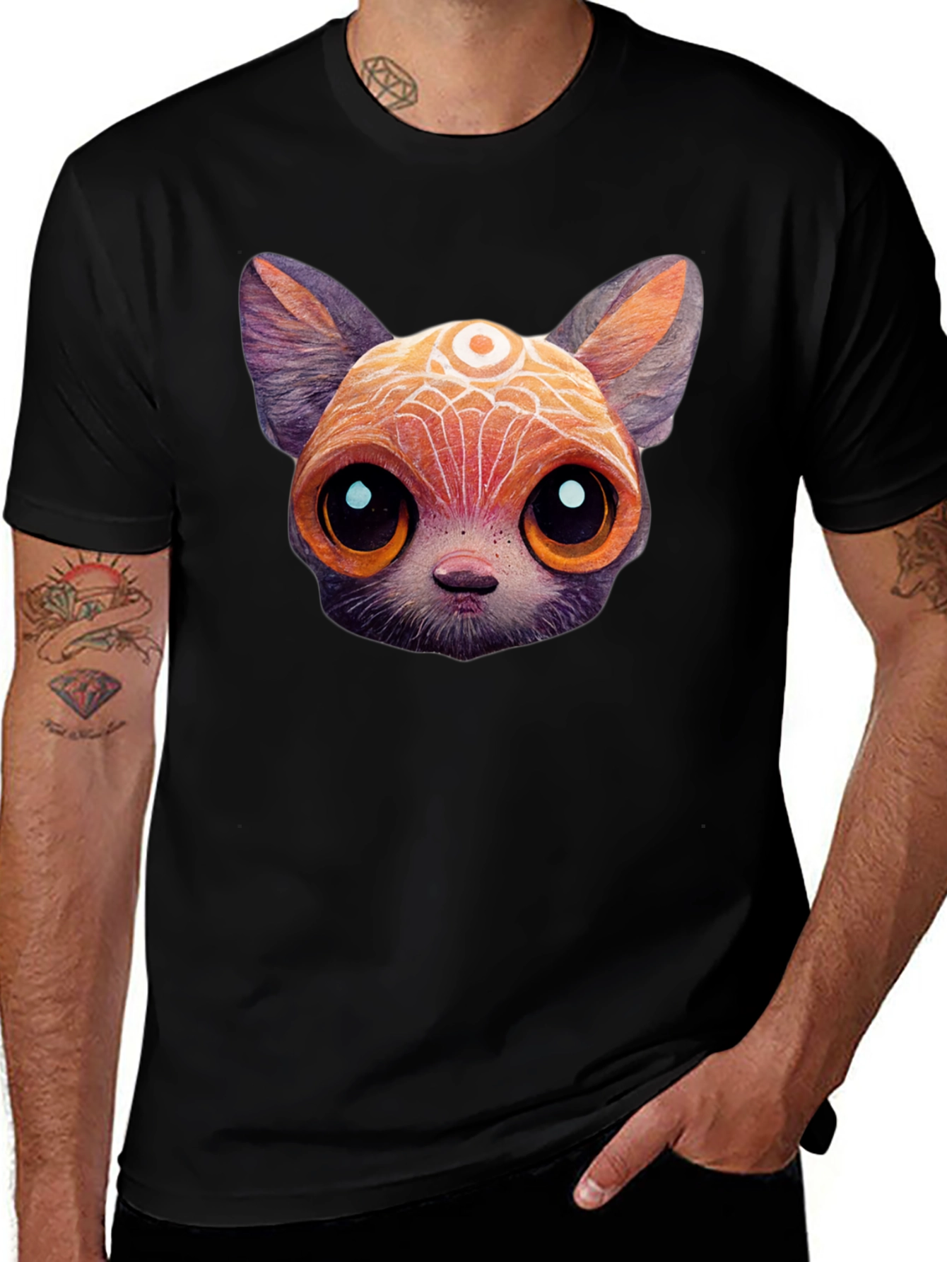 Cute Cartoon Cat T-Shirt - Unisex Black Tee