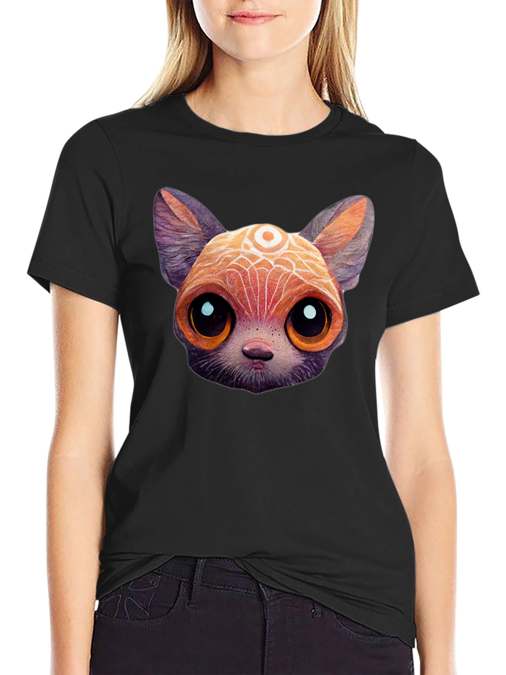 Cute Cartoon Cat T-Shirt - Unisex Black Tee