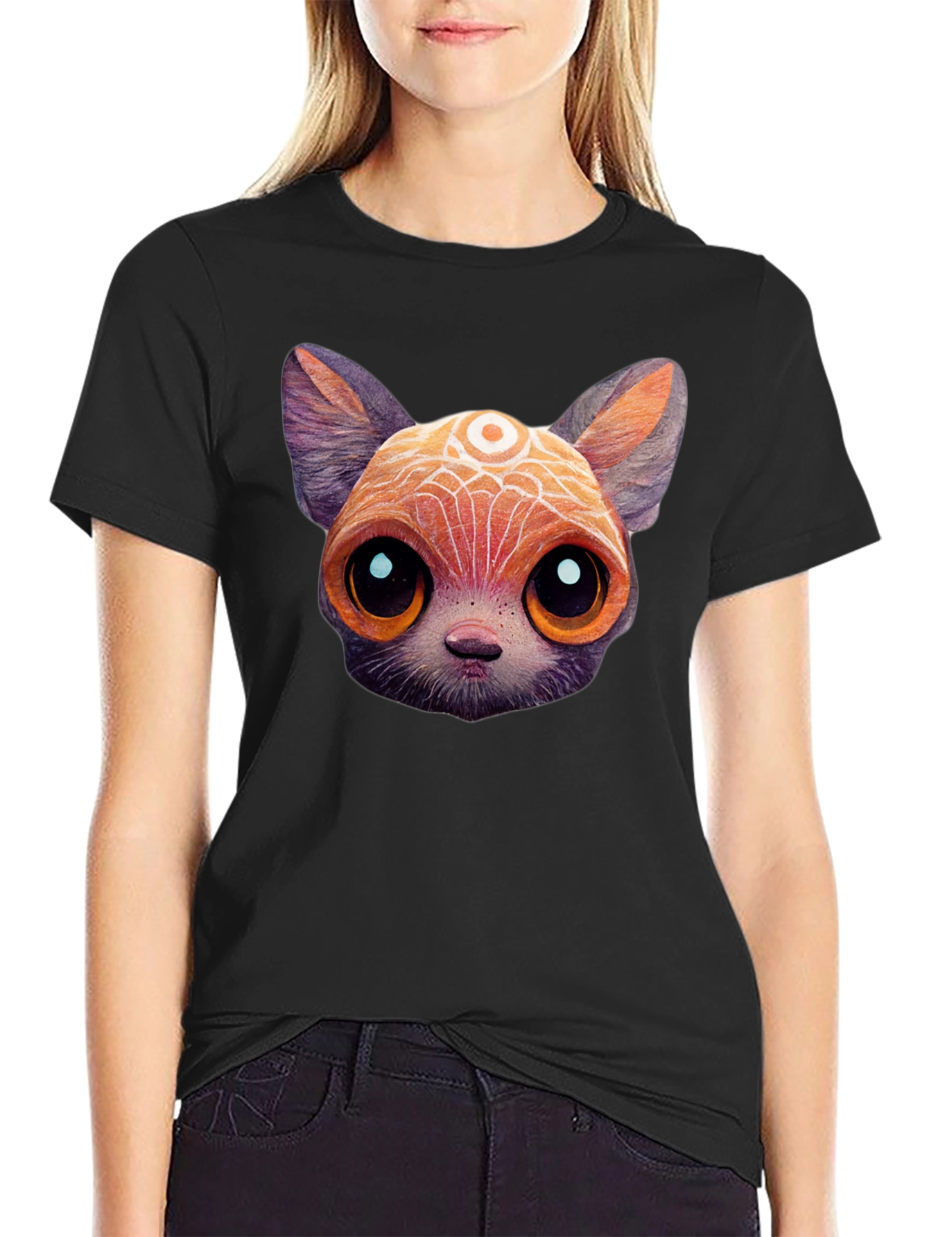 Cute Cartoon Cat T-Shirt - Unisex Black Tee