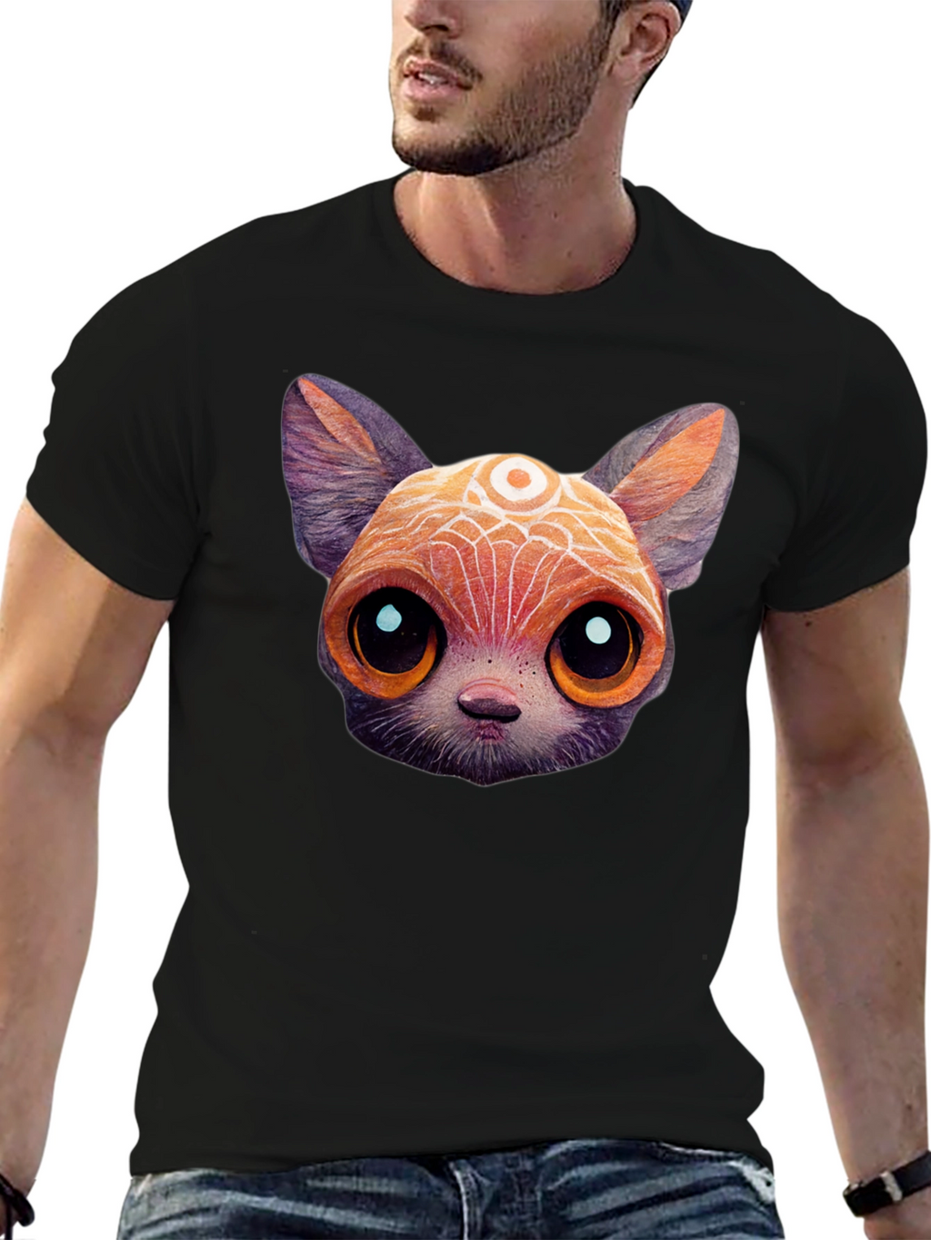 Cute Cartoon Cat T-Shirt - Unisex Black Tee