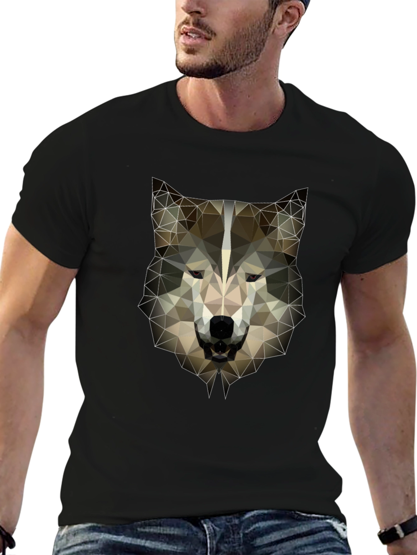 Geometric Wolf Head Graphic Tee - Mens Black T-Shirt