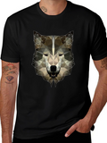 Geometric Wolf Head Graphic Tee - Mens Black T-Shirt