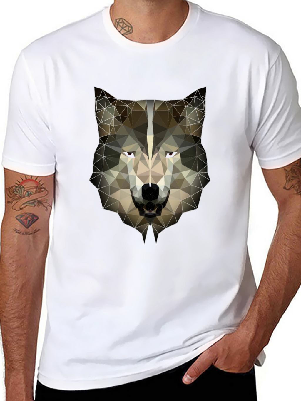 Geometric Wolf Head Graphic Tee - Mens Black T-Shirt