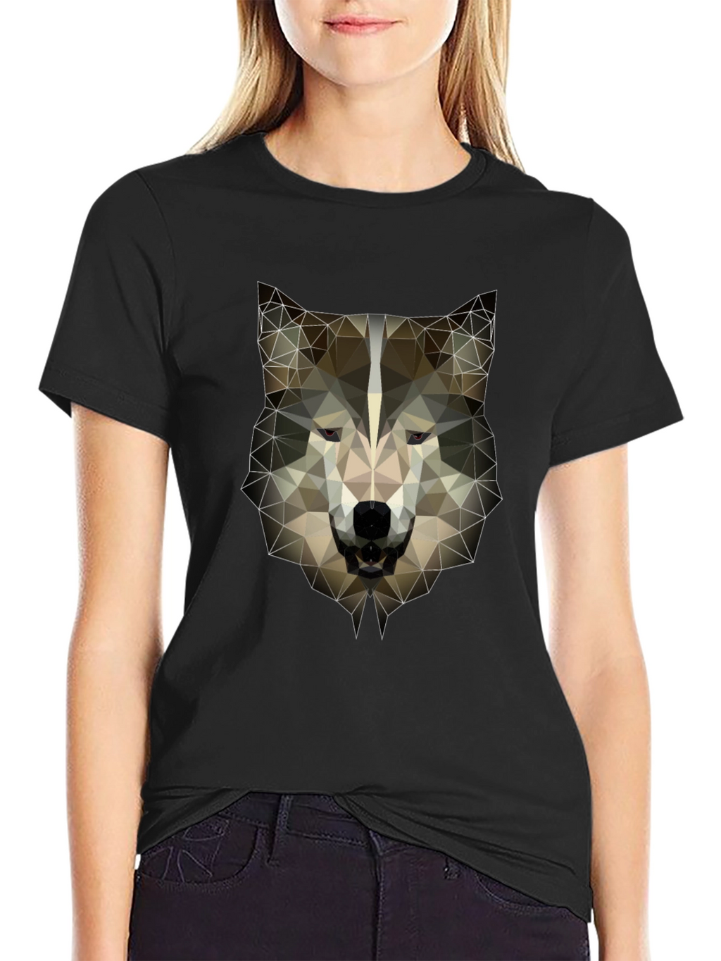 Geometric Wolf Head Graphic Tee - Mens Black T-Shirt