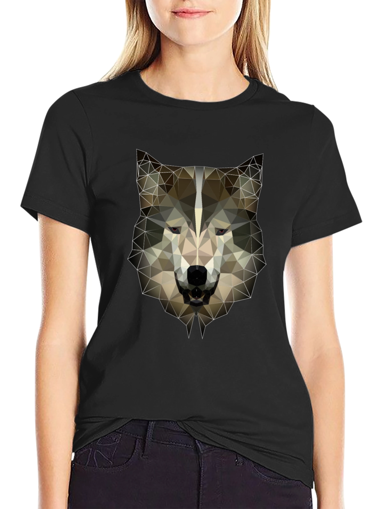 Geometric Wolf Head Graphic Tee - Mens Black T-Shirt