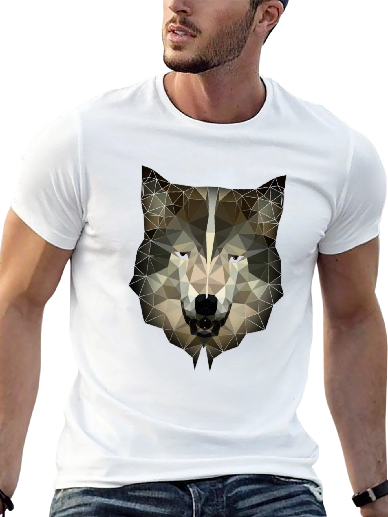 Geometric Wolf Head Graphic Tee - Mens Black T-Shirt
