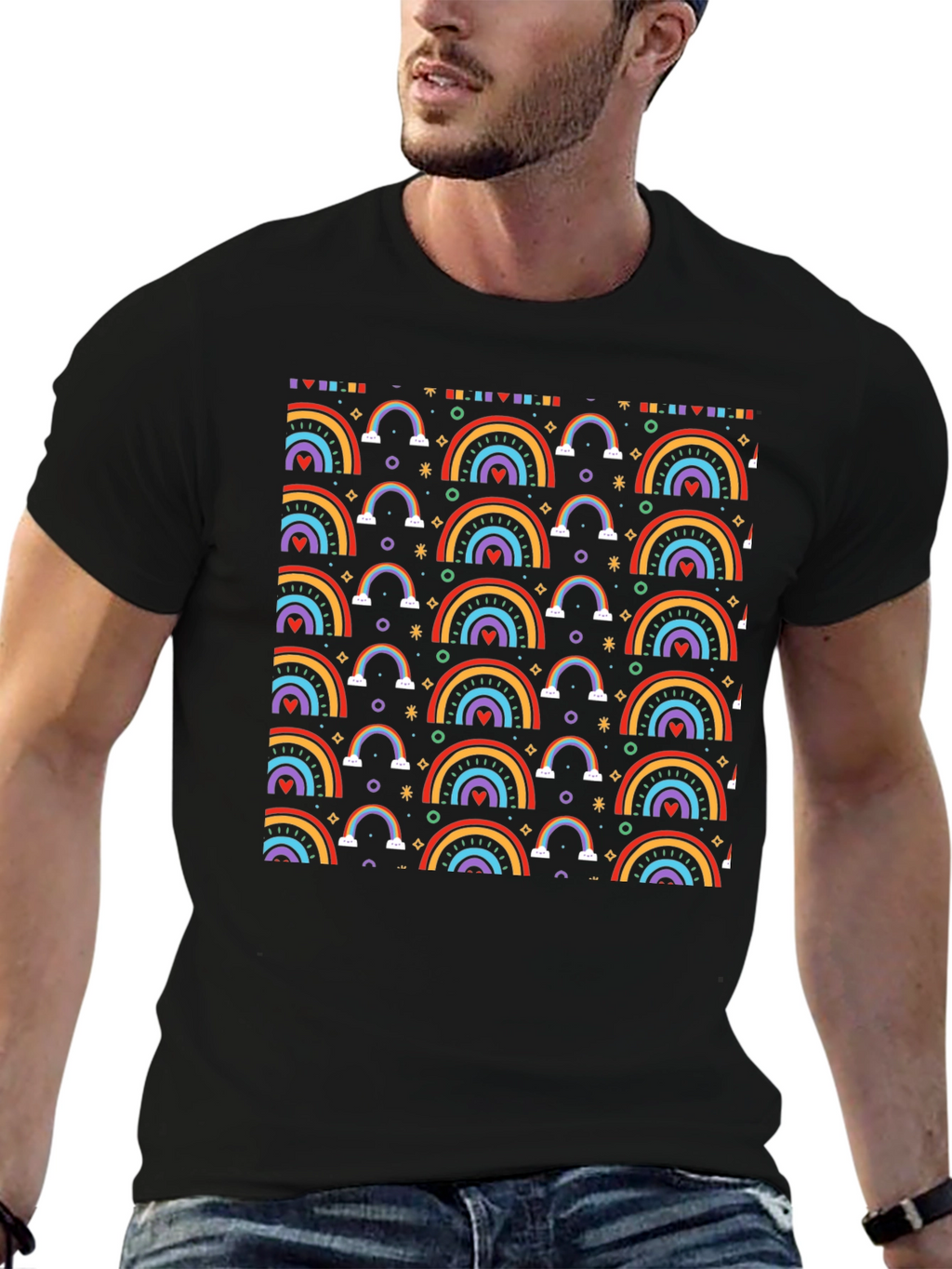 Rainbow Pattern T-Shirt - Cheerful Graphic Tee