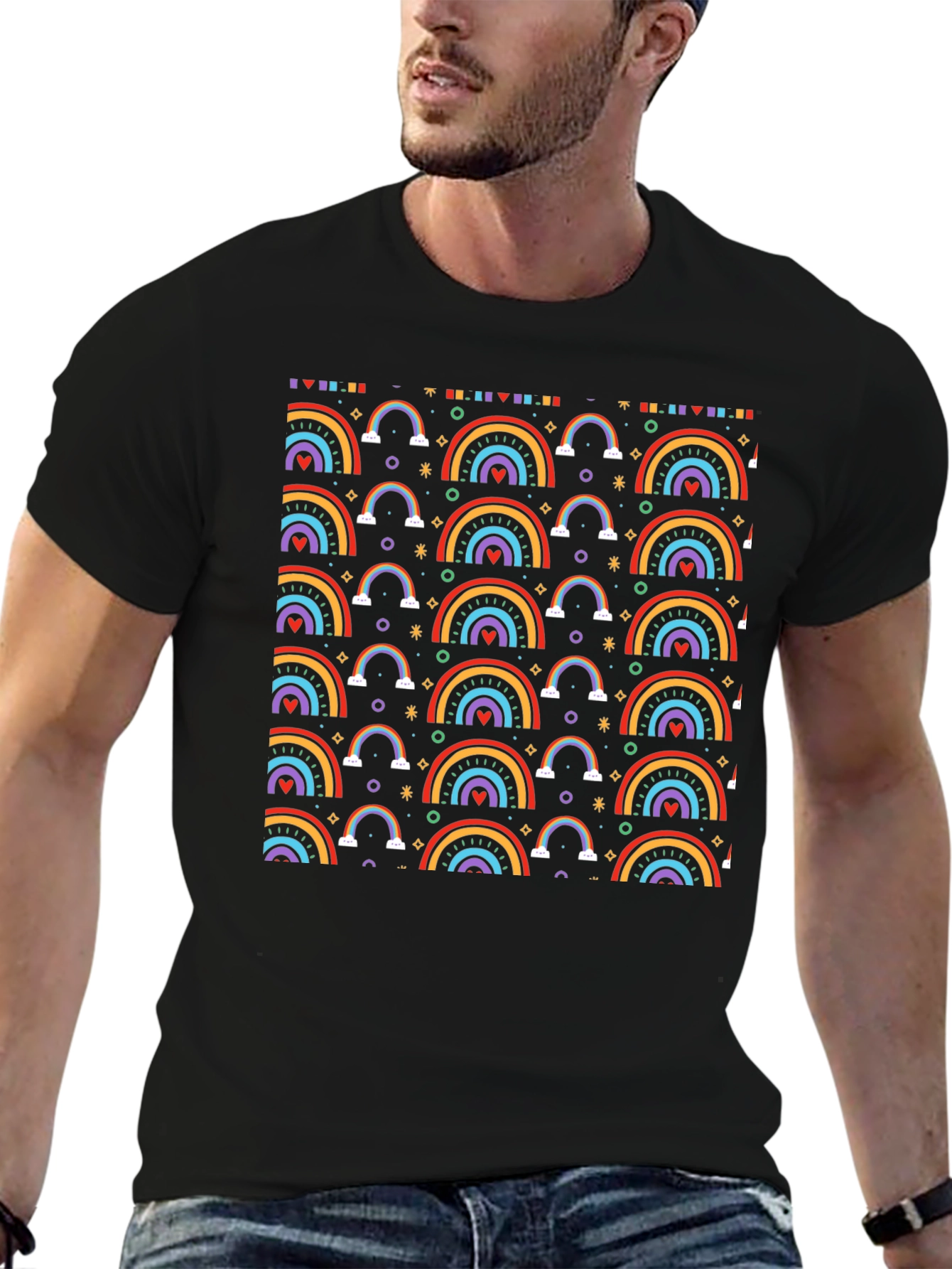 Rainbow Pattern T-Shirt - Cheerful Graphic Tee