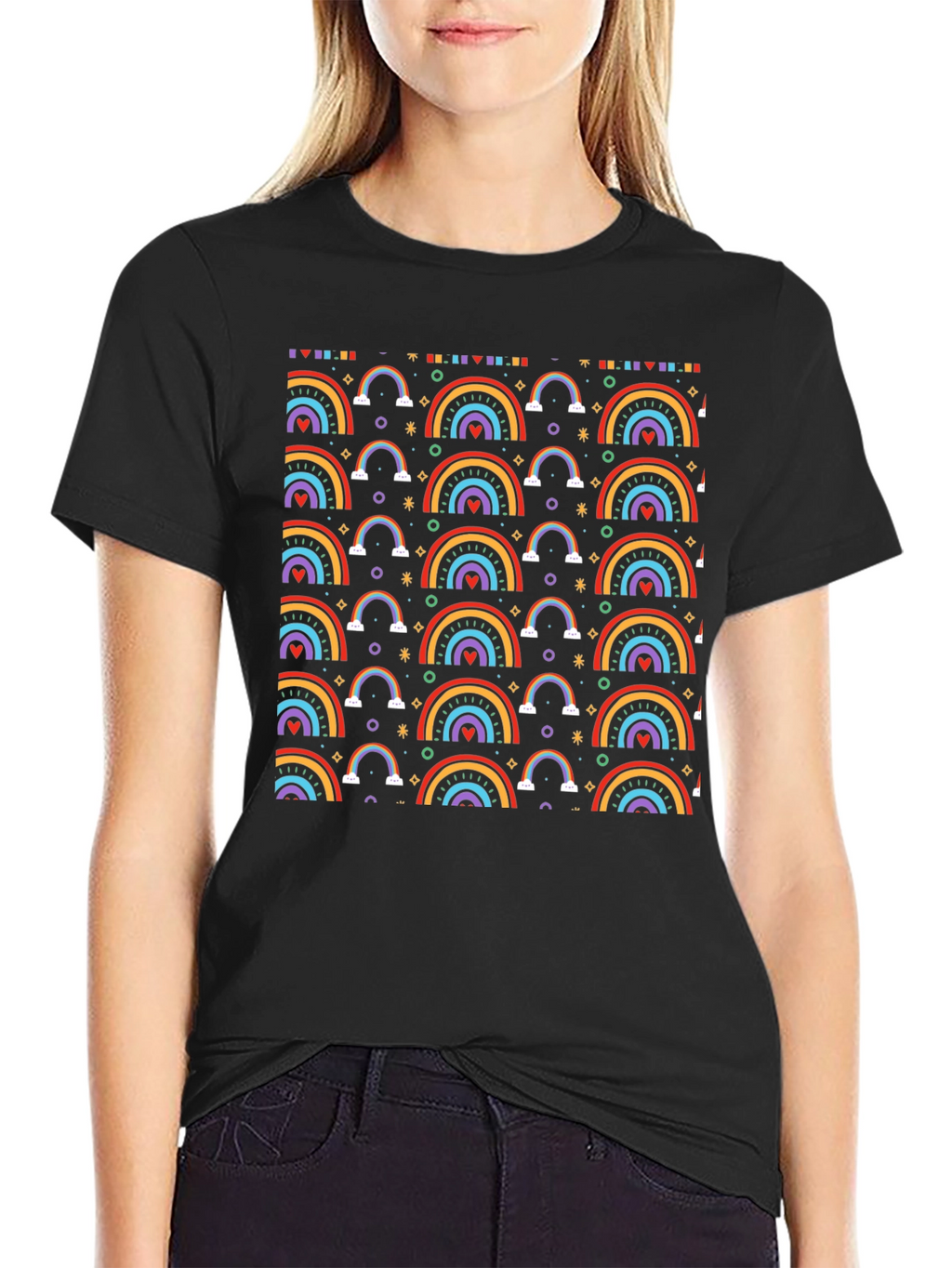 Rainbow Pattern T-Shirt - Cheerful Graphic Tee