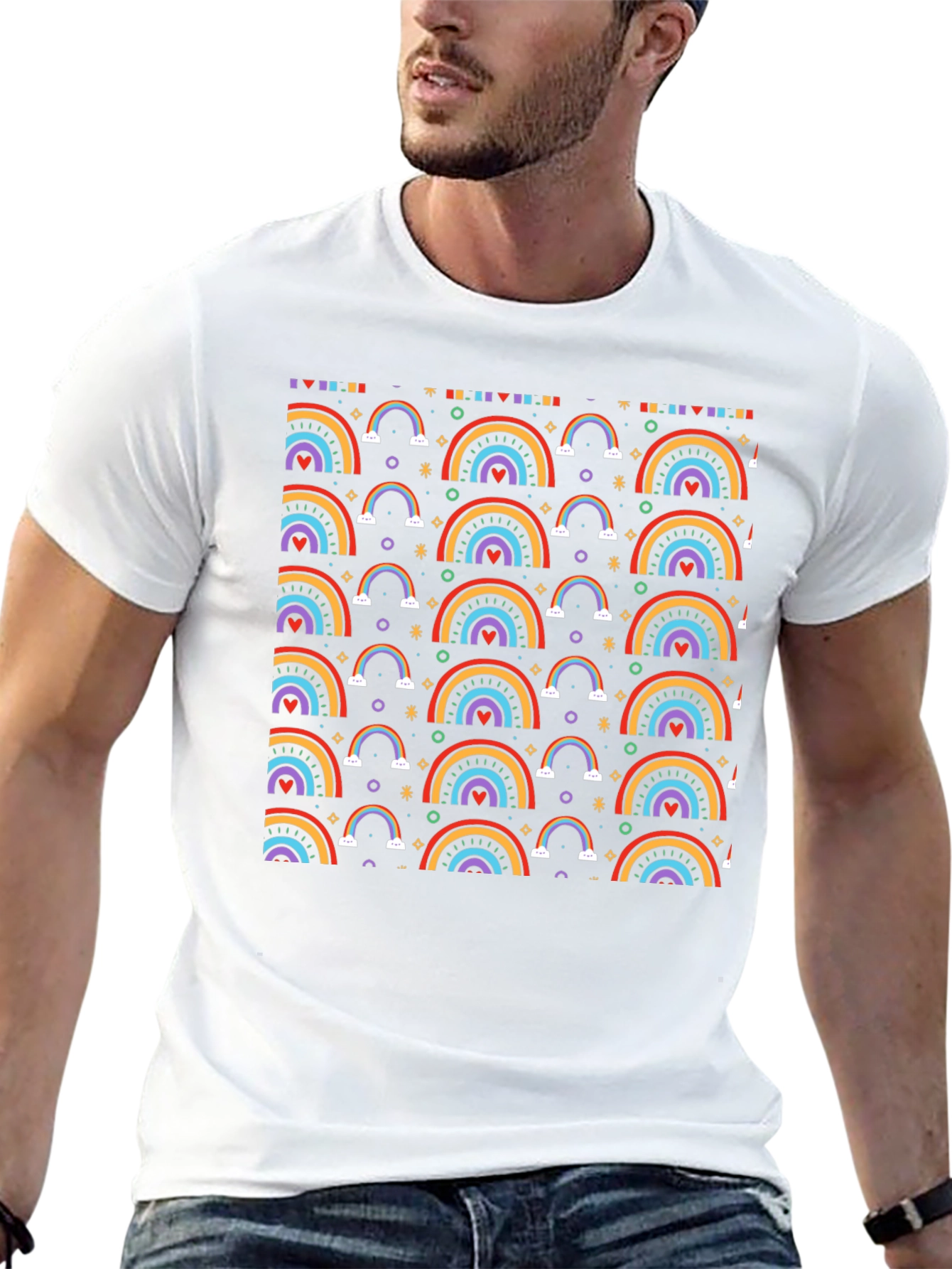 Rainbow Pattern T-Shirt - Cheerful Graphic Tee