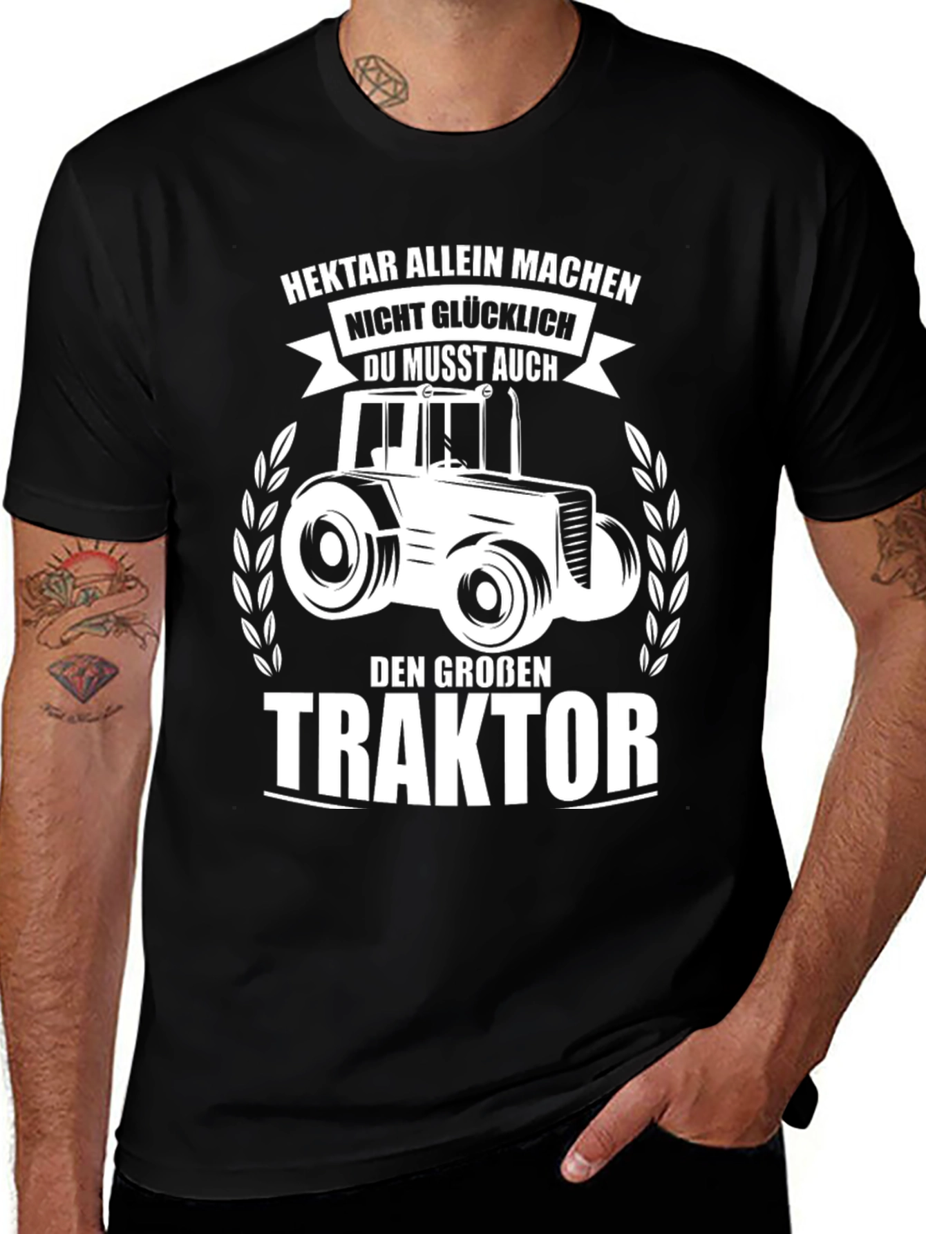 Mens Black Tractor Graphic T-Shirt