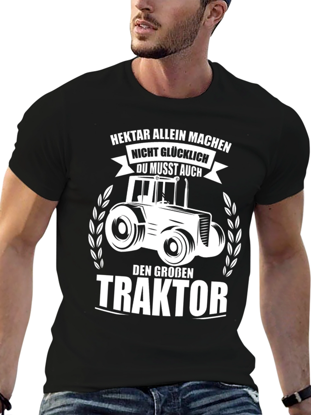 Mens Black Tractor Graphic T-Shirt
