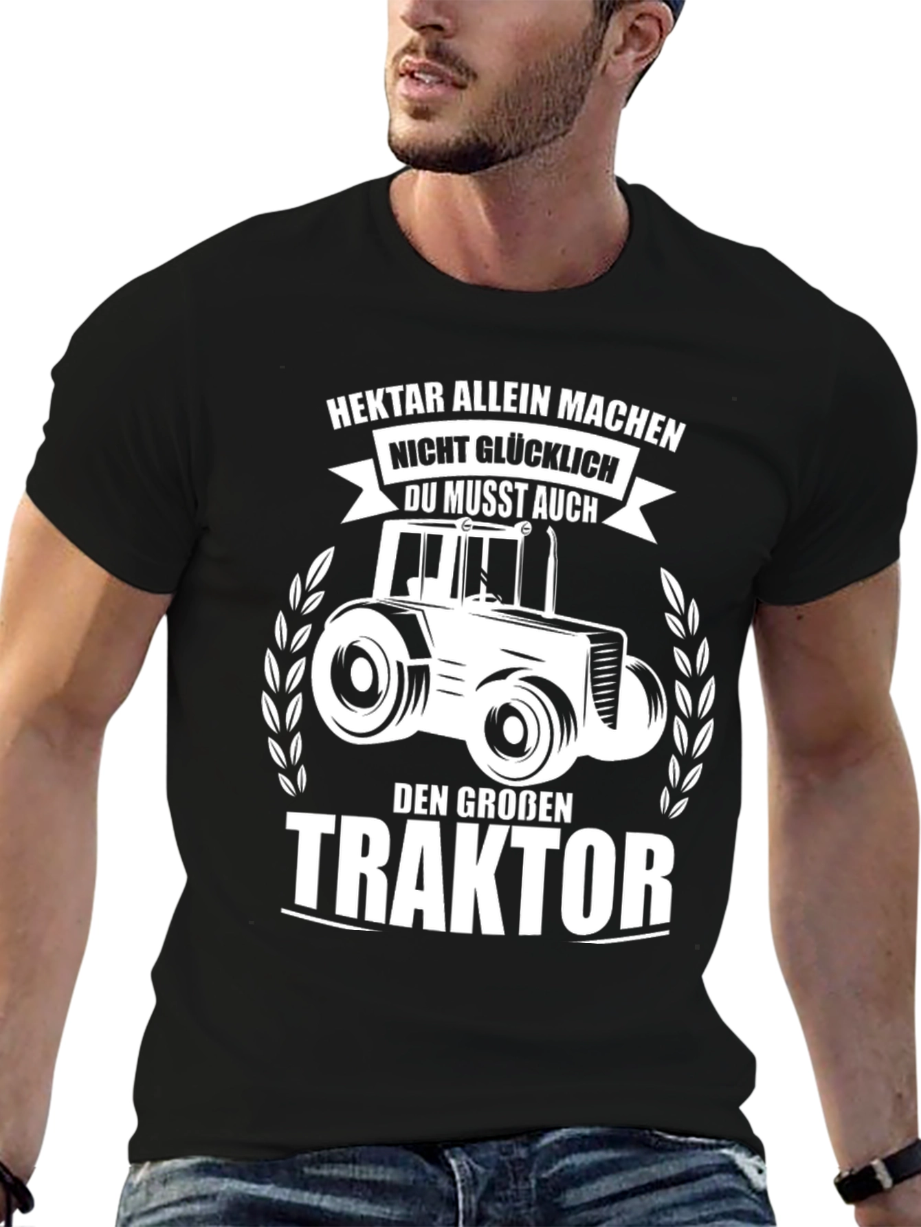 Mens Black Tractor Graphic T-Shirt