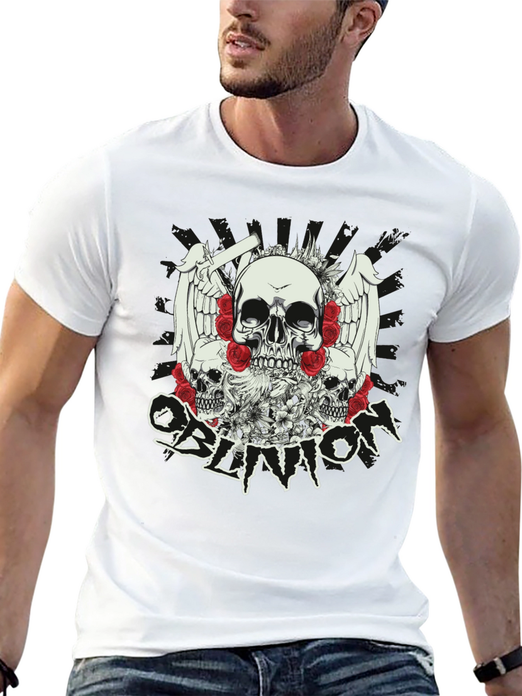 Skull & Roses Graphic T-Shirt - Oblivion Design