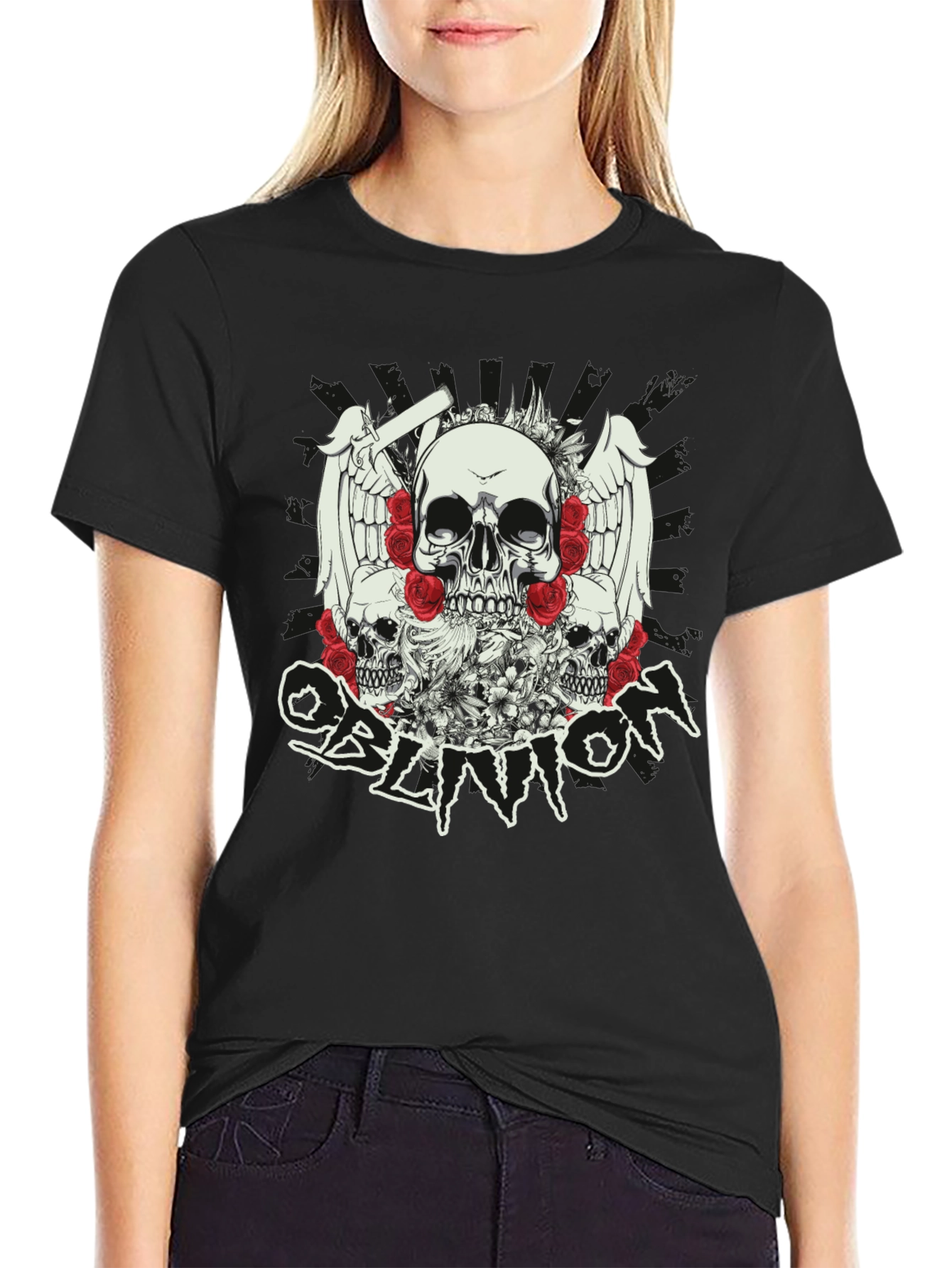 Skull & Roses Graphic T-Shirt - Oblivion Design