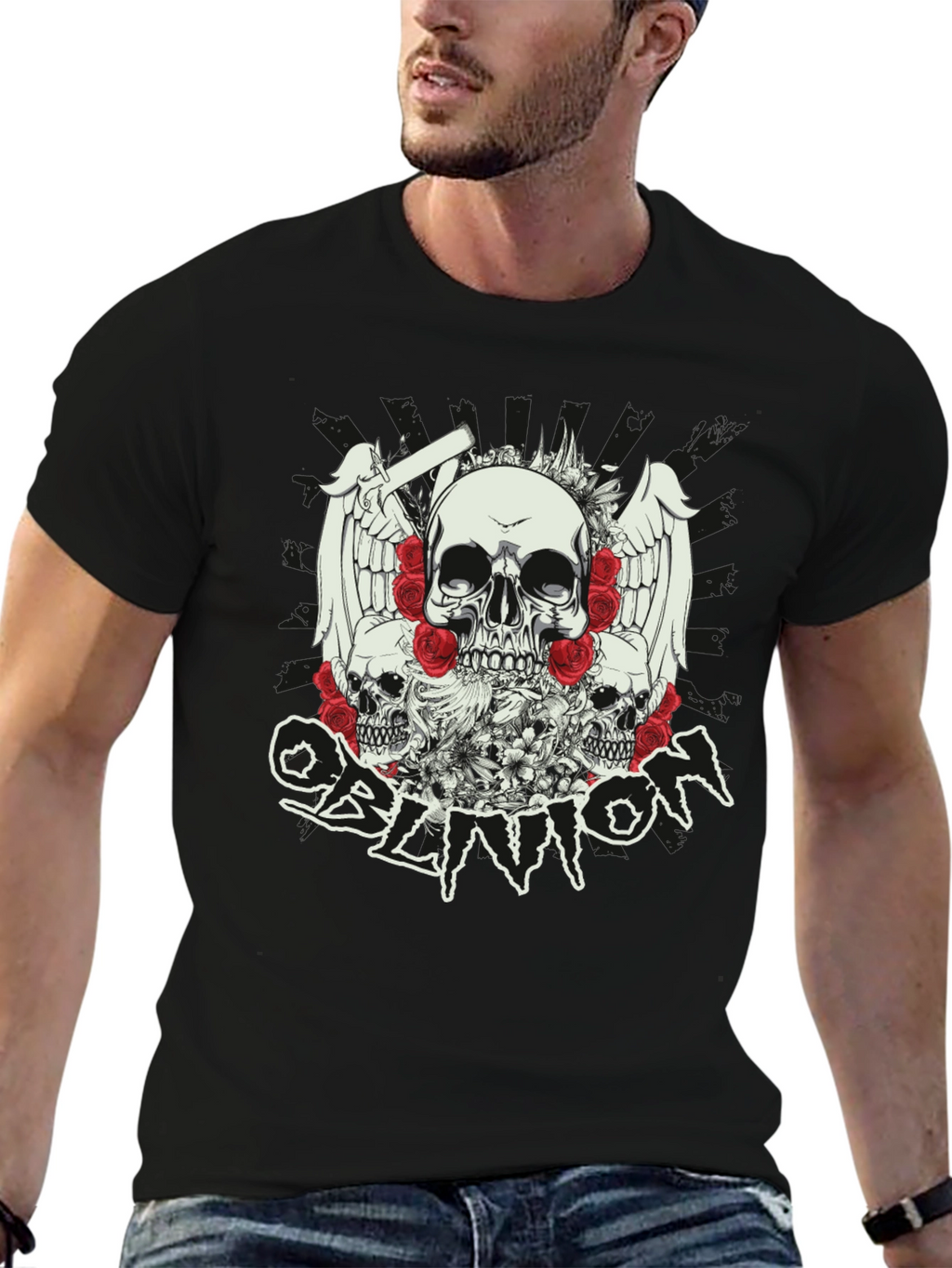 Skull & Roses Graphic T-Shirt - Oblivion Design