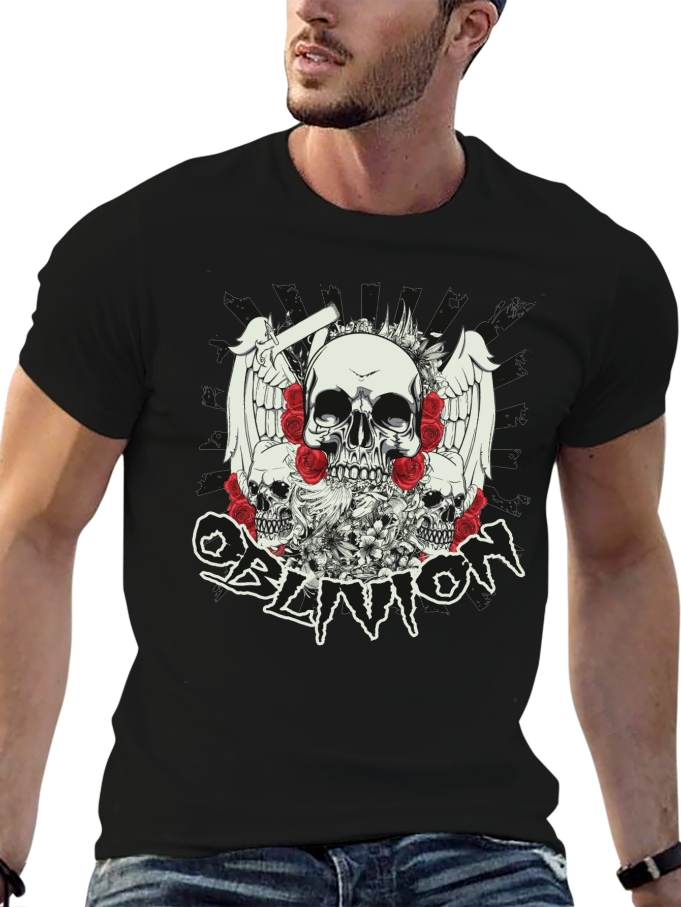 Skull & Roses Graphic T-Shirt - Oblivion Design